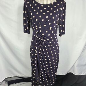 Connected Apparel Purple/Cream Polka Dots Ruched Side Short Sleeve Dress Size 10